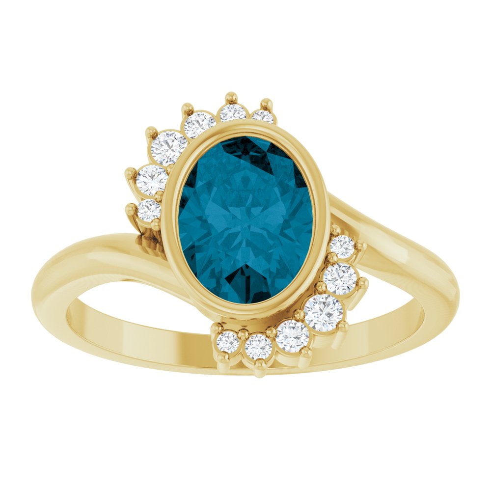 14K Yellow Gold Natural London Blue Topaz & 1/8 CTW Natural Diamond Ring