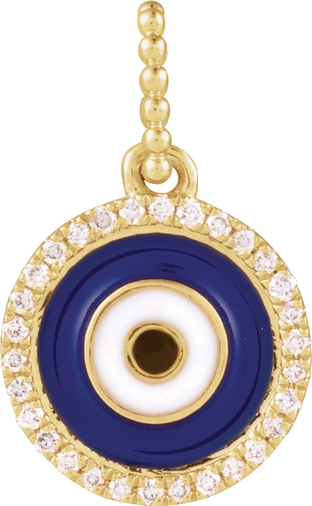 14K Yellow Gold 1/10 CTW Natural Diamond Blue Enameled Evil Eye Pendant
