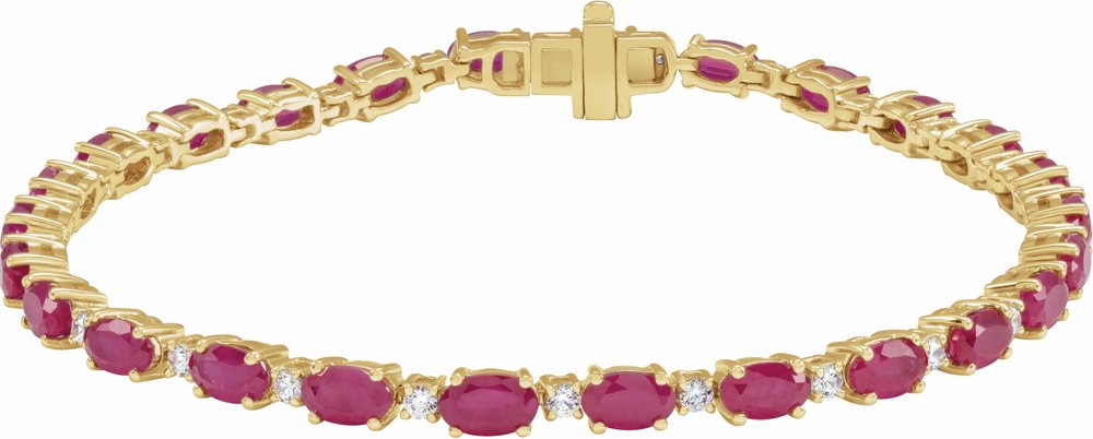 14K Yellow Gold Lab-Grown Ruby & 5/8 CTW Lab-Grown Diamond Line 7" Bracelet