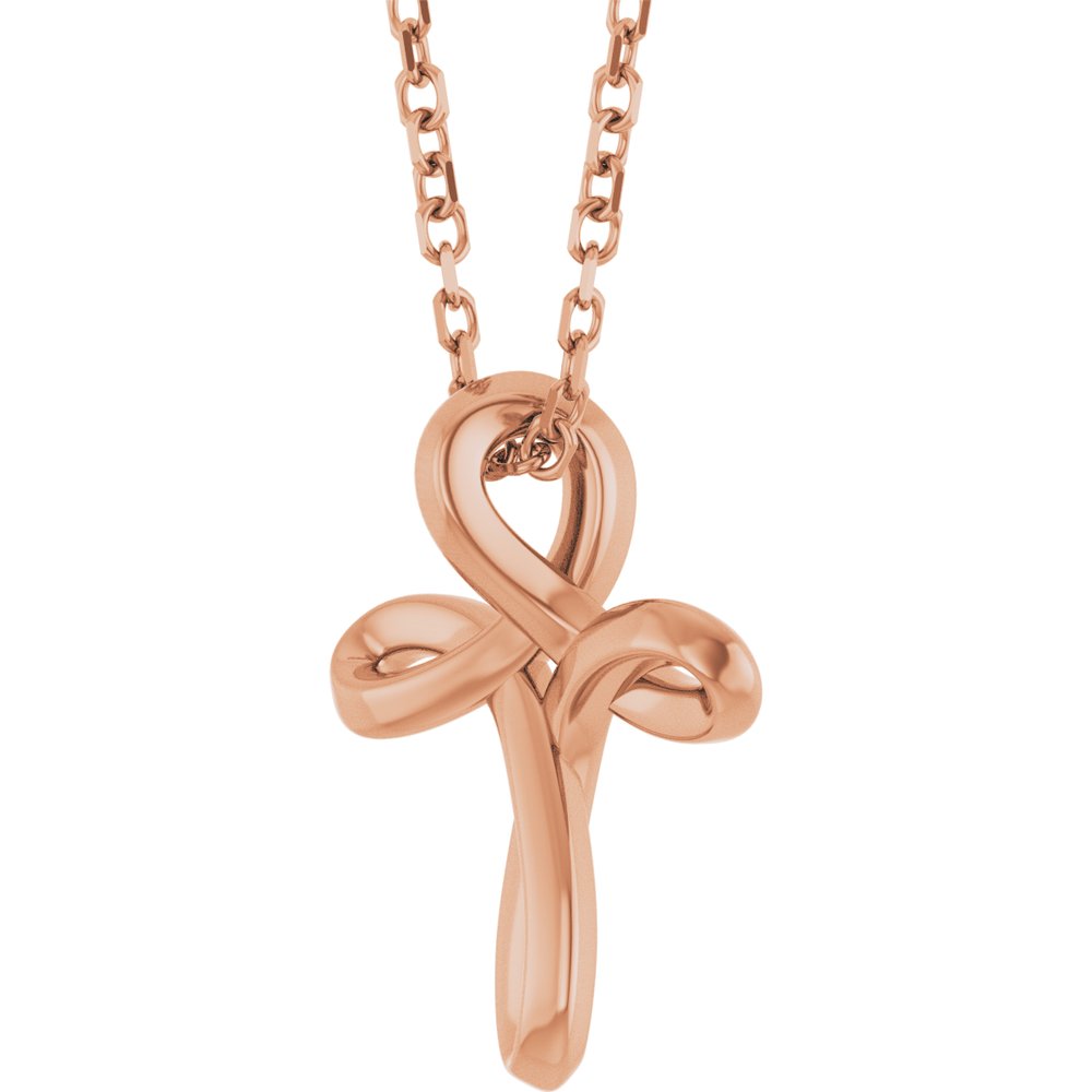 14K Rose Gold Freeform Cross 16-18" Necklace