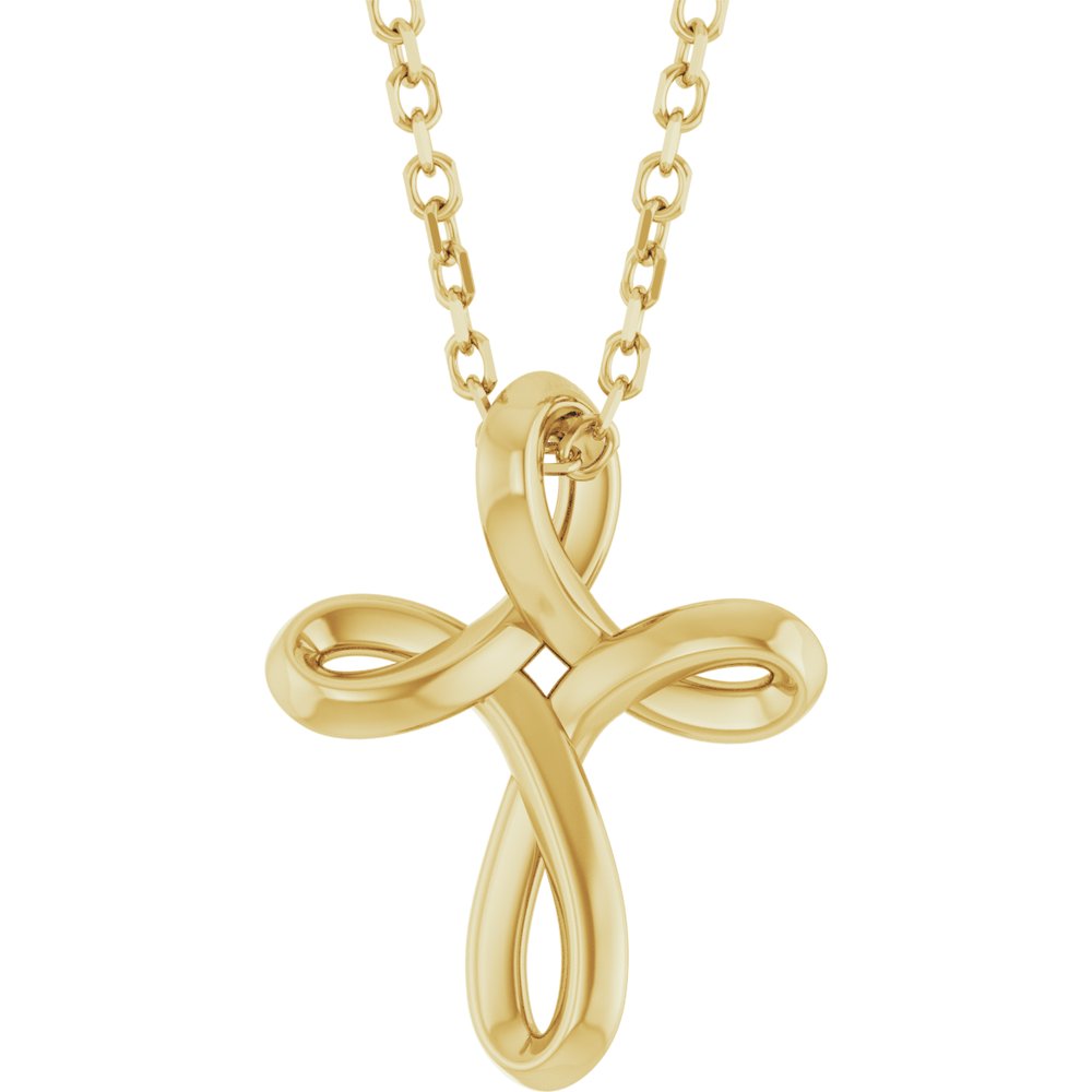 14K Yellow Gold Freeform Cross 16-18" Necklace