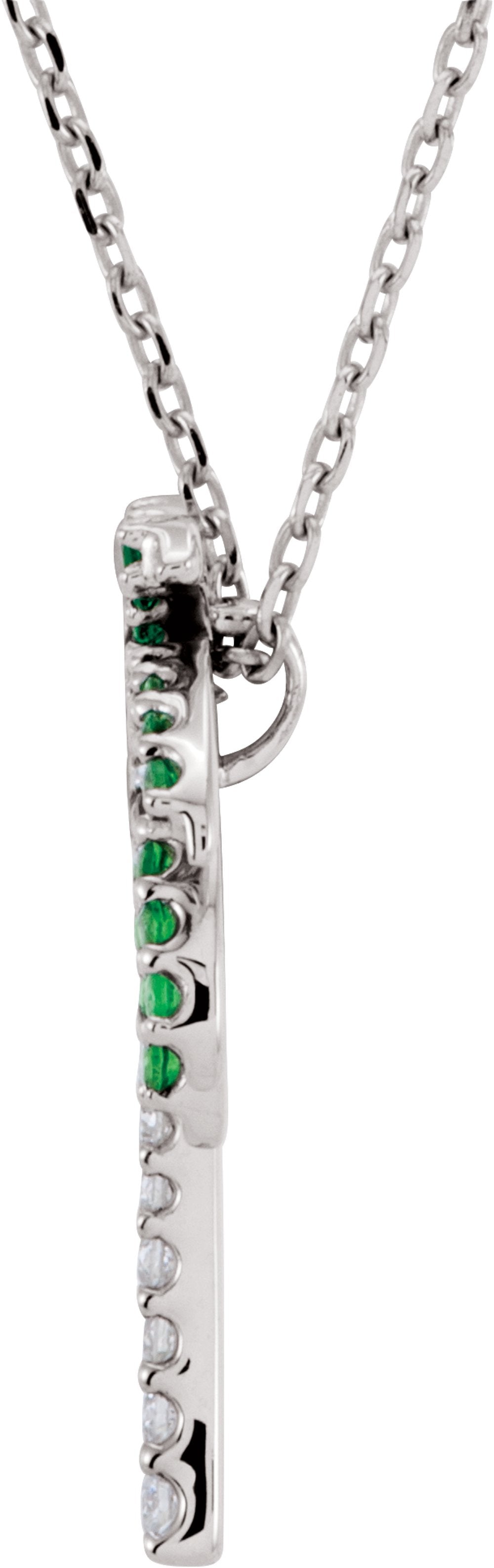 14K White Natural Tsavorite Garnet & .08 CTW Natural Diamond 16" Necklace