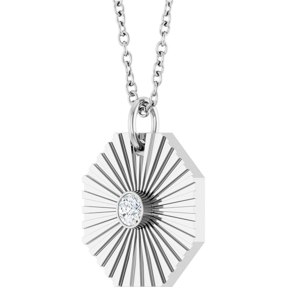 14K White Gold .06 CT Natural Diamond Medallion 16-18" Necklace