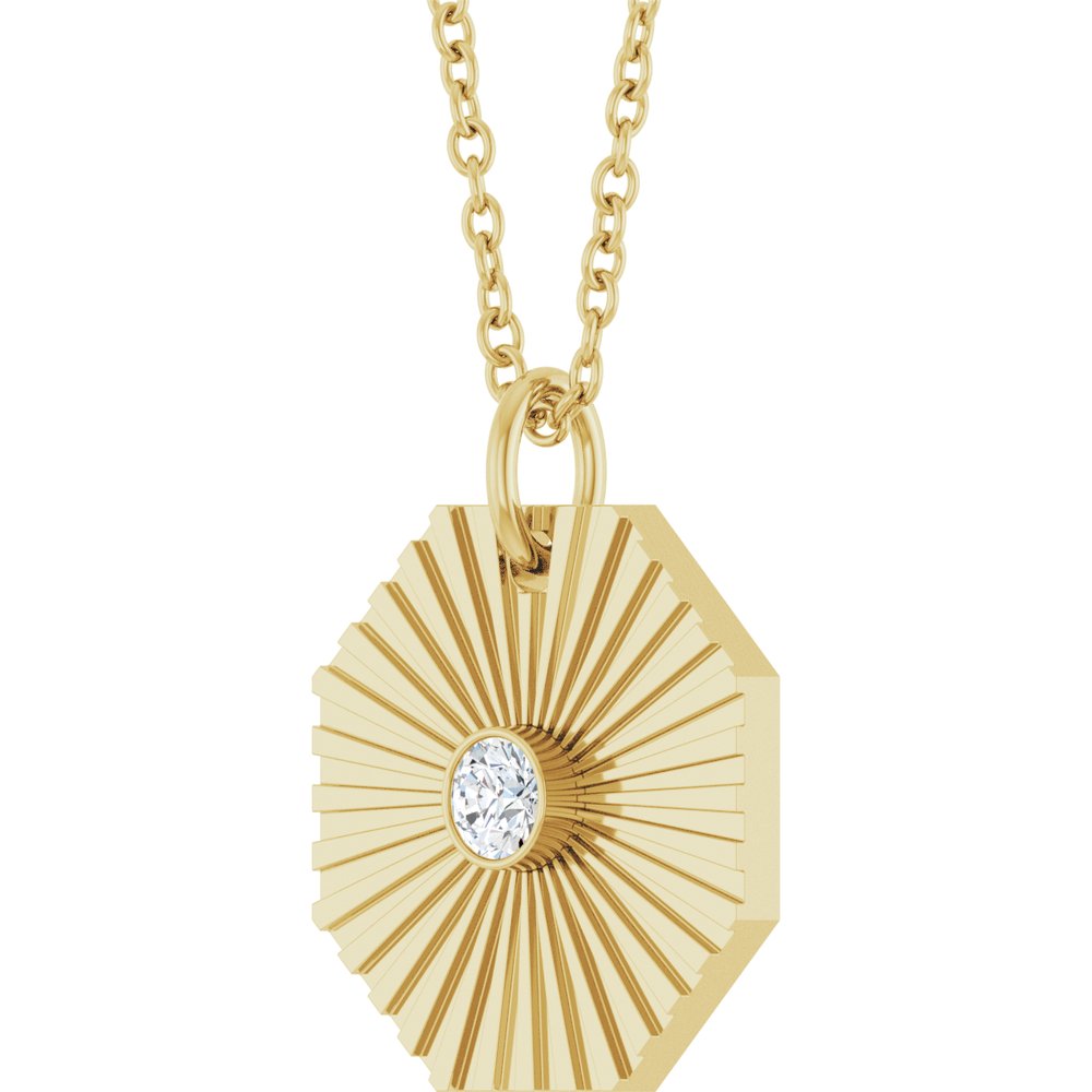 14K Yellow Gold .06 CT Natural Diamond Medallion 16-18" Necklace