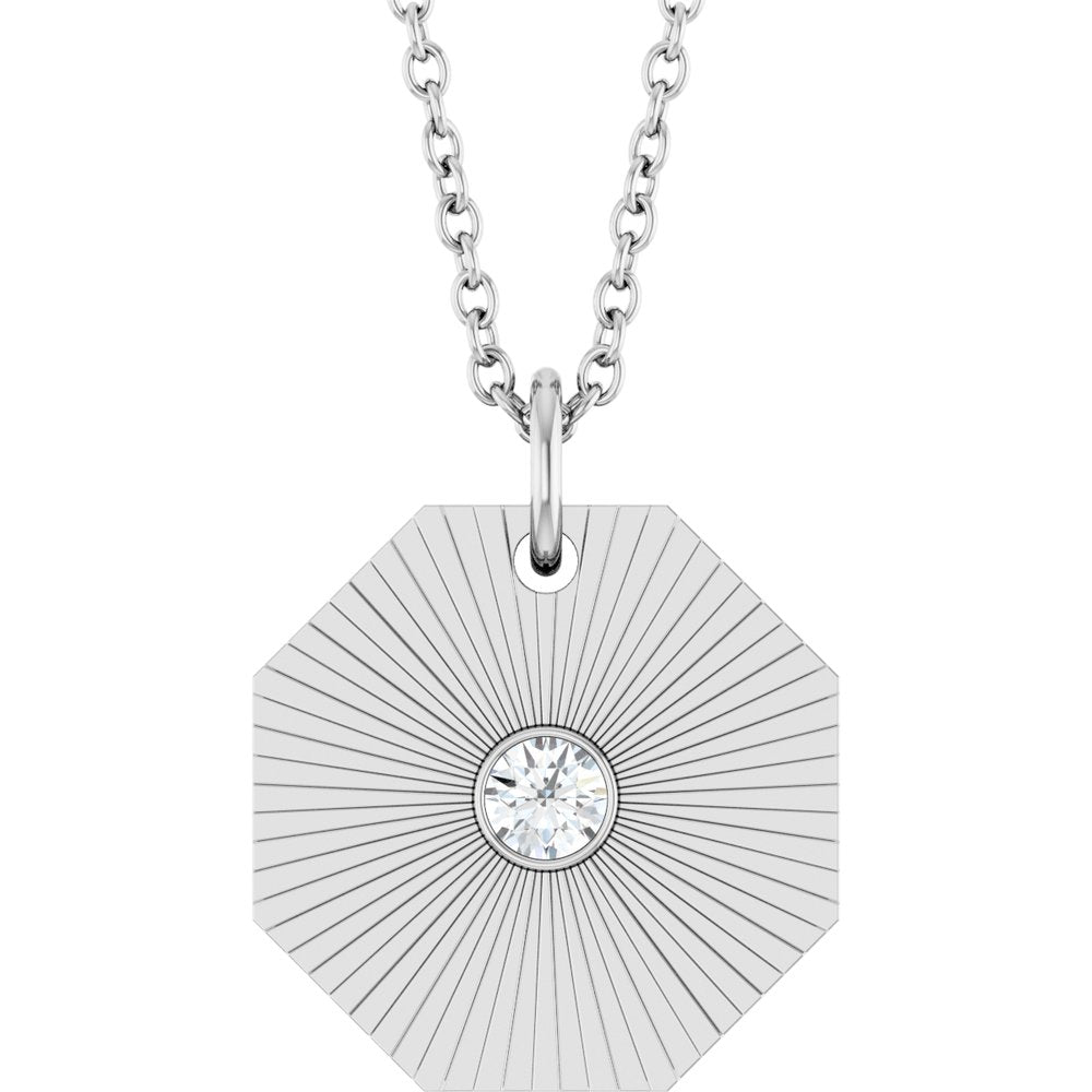 14K White Gold .06 CT Natural Diamond Medallion 16-18" Necklace