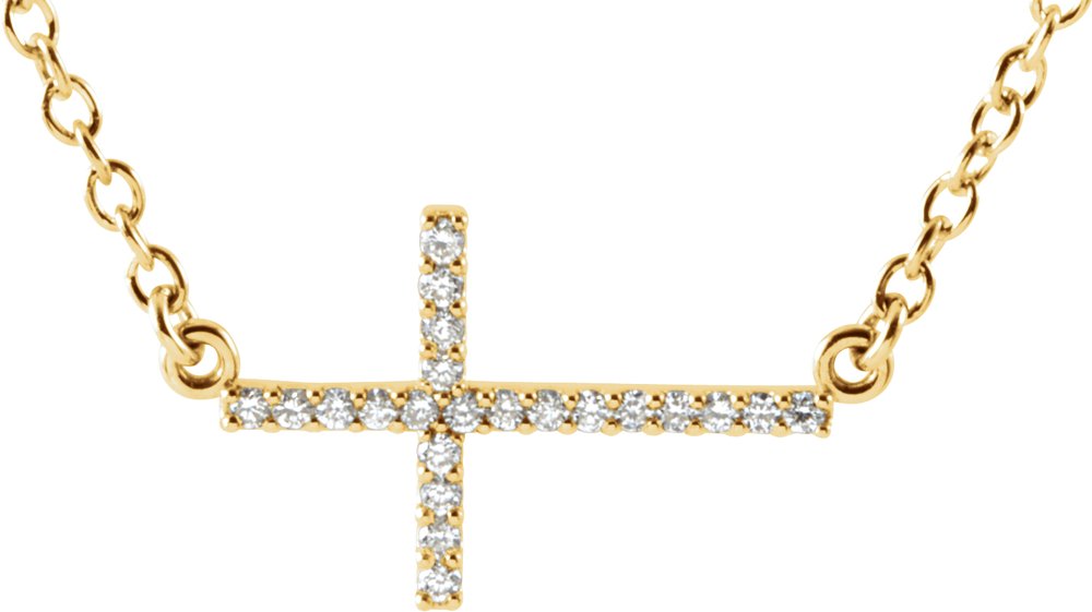 14K Yellow Gold .08 CTW Natural Diamond Sideways Cross 16-18" Necklace