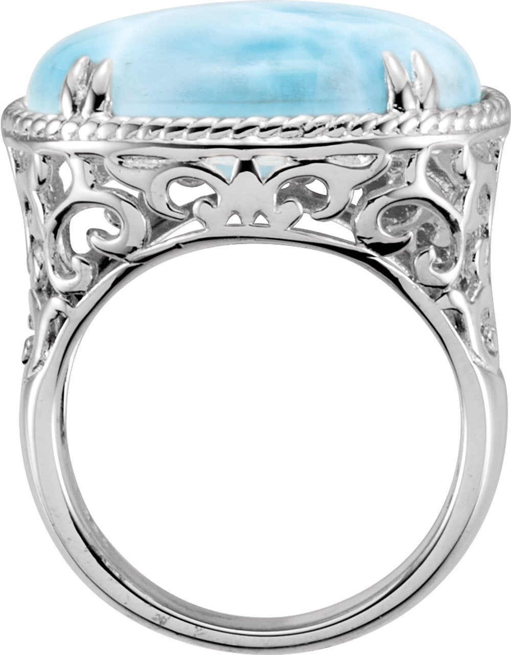 Sterling Silver Natural Larimar Cabochon Ring