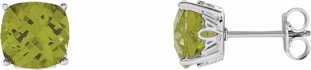 14K White Gold 6x6 mm Cushion Natural Peridot Earrings