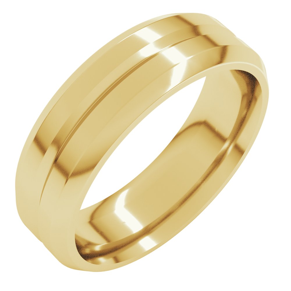 18K Yellow Gold 6 mm Beveled-Edge Grooved Comfort-Fit Flat Band Size 10