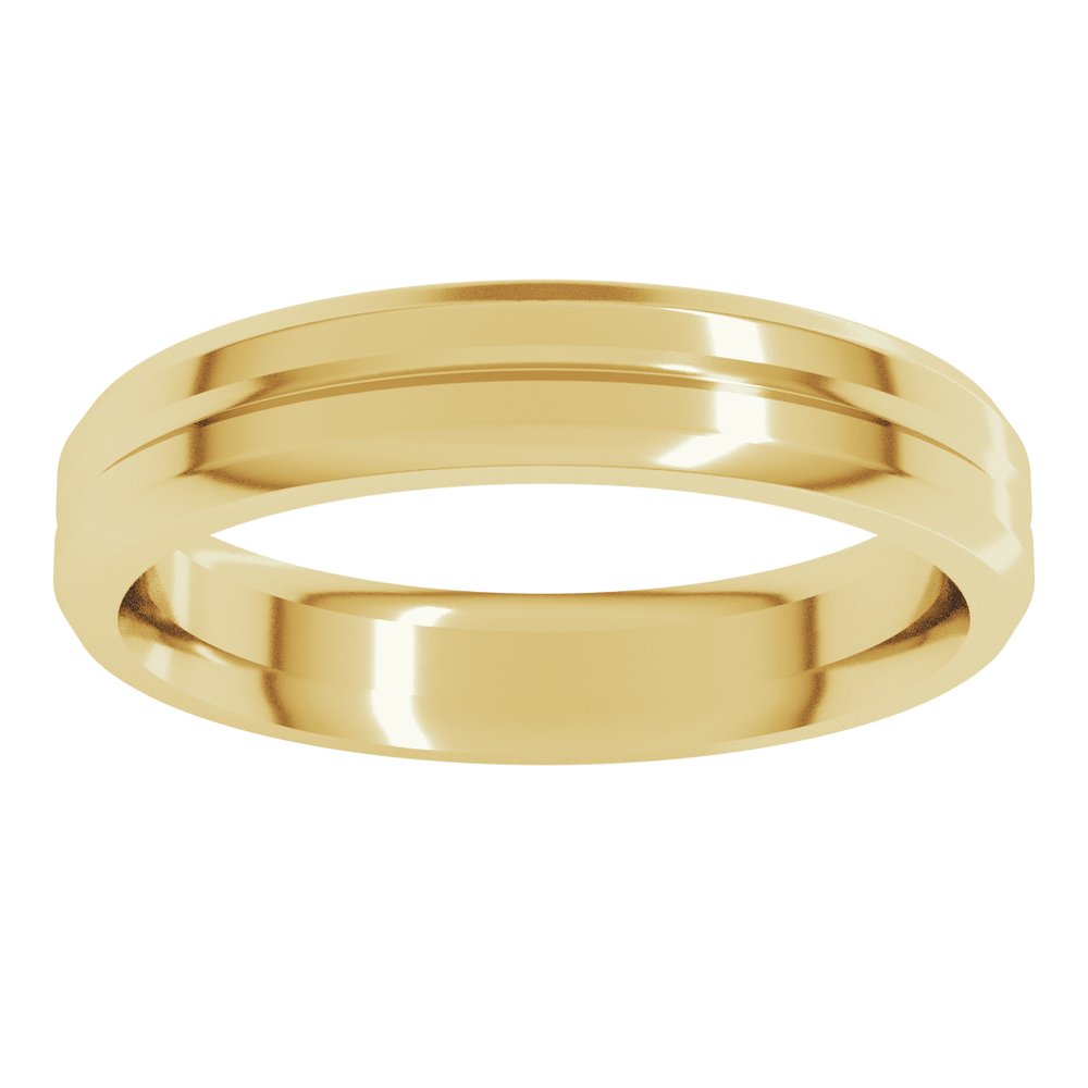 14K Yellow Gold 4 mm Beveled-Edge Grooved Comfort-Fit Flat Band Size 10