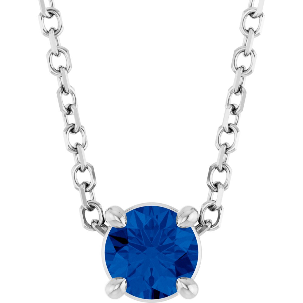 14K White Gold 4 mm Lab-Grown Blue Sapphire 16-18" Necklace