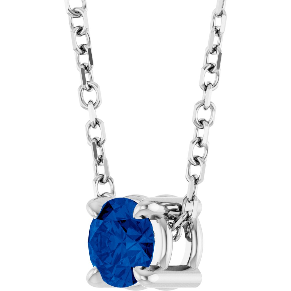 14K White Gold 4 mm Lab-Grown Blue Sapphire 16-18" Necklace