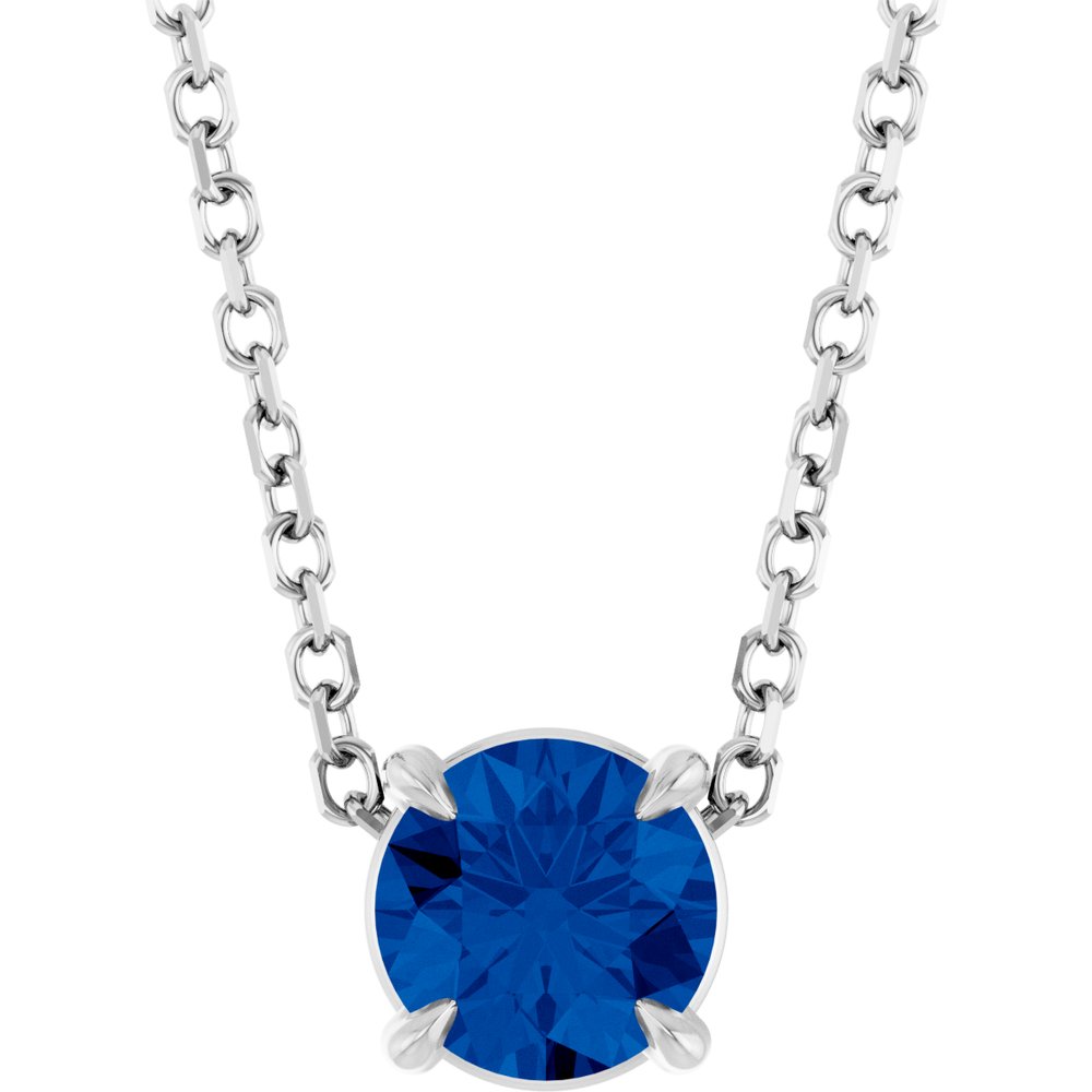 14K White 5 mm Lab-Grown Blue Sapphire 16-18" Necklace