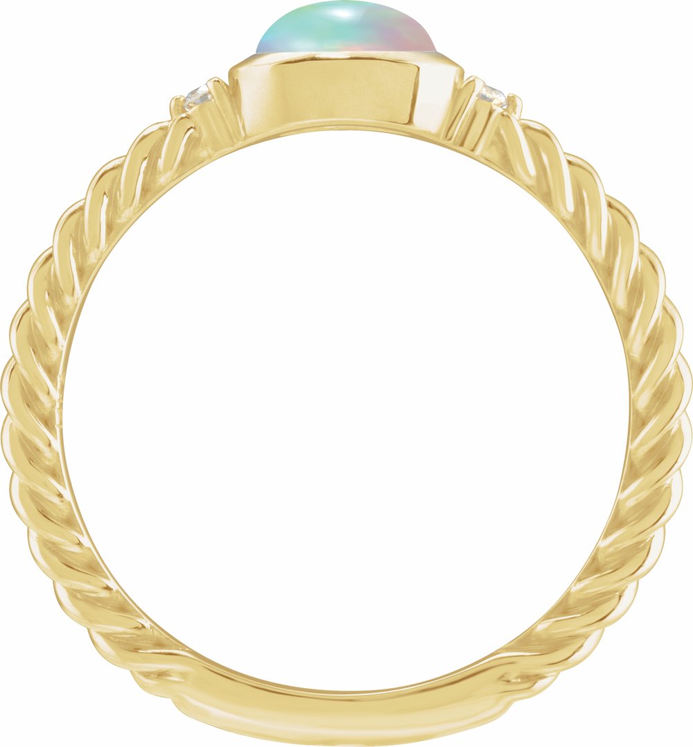 14K Yellow Gold Natural Ethiopian Opal & .03 CTW Natural Diamond Rope Ring
