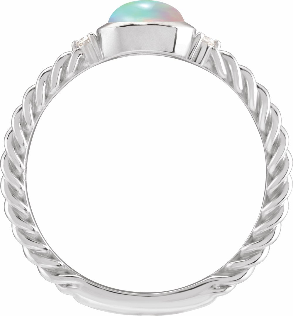 14K White Gold Natural Ethiopian Opal & .03 CTW Natural Diamond Rope Ring