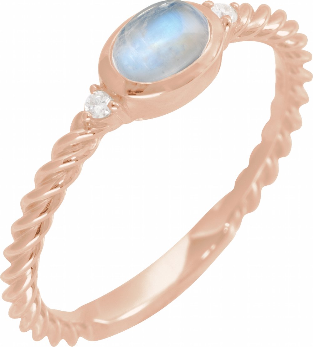 14K Rose Gold Natural Rainbow Moonstone & .03 CTW Natural Diamond Cabochon Ring