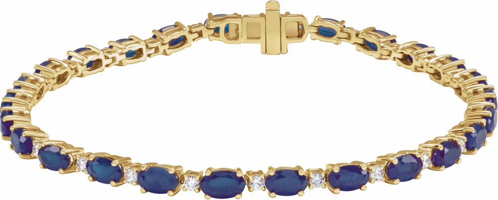 14K Yellow Gold Lab-Grown Blue Sapphire & 5/8 CTW Lab-Grown Diamond Line 7" Bracelet