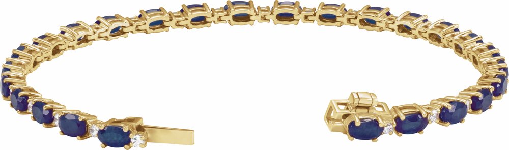 14K Yellow Gold Lab-Grown Blue Sapphire & 5/8 CTW Lab-Grown Diamond Line 7" Bracelet