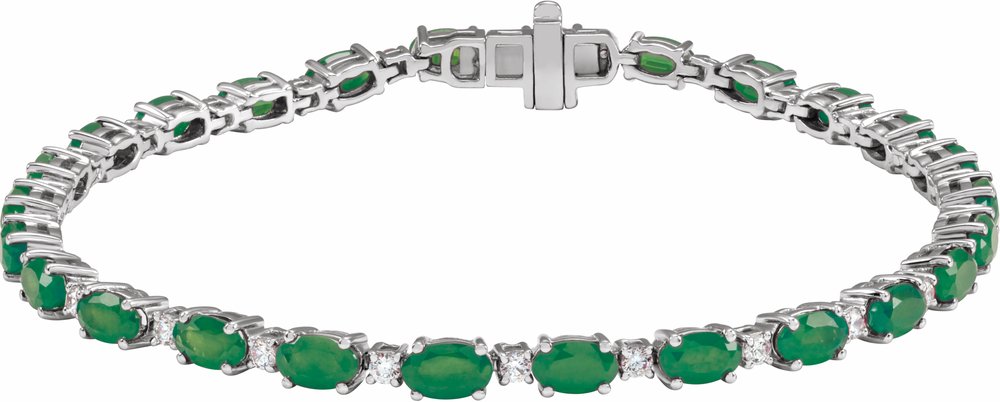 14K White Gold Lab-Grown Emerald & 5/8 CTW Lab-Grown Diamond Line 7" Bracelet