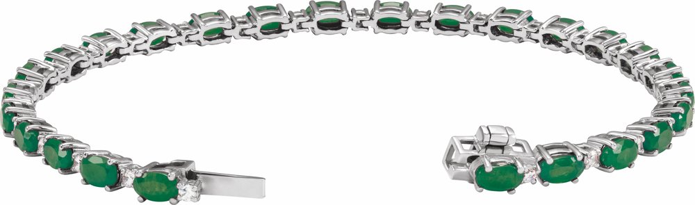 14K White Gold Lab-Grown Emerald & 5/8 CTW Lab-Grown Diamond Line 7" Bracelet
