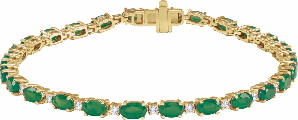14K Yellow Gold Lab-Grown Emerald & 5/8 CTW Lab-Grown Diamond Line 7" Bracelet