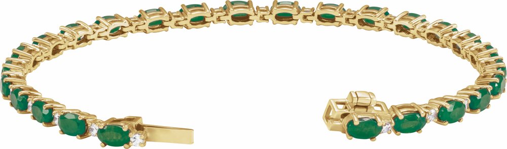 14K Yellow Gold Lab-Grown Emerald & 5/8 CTW Lab-Grown Diamond Line 7" Bracelet