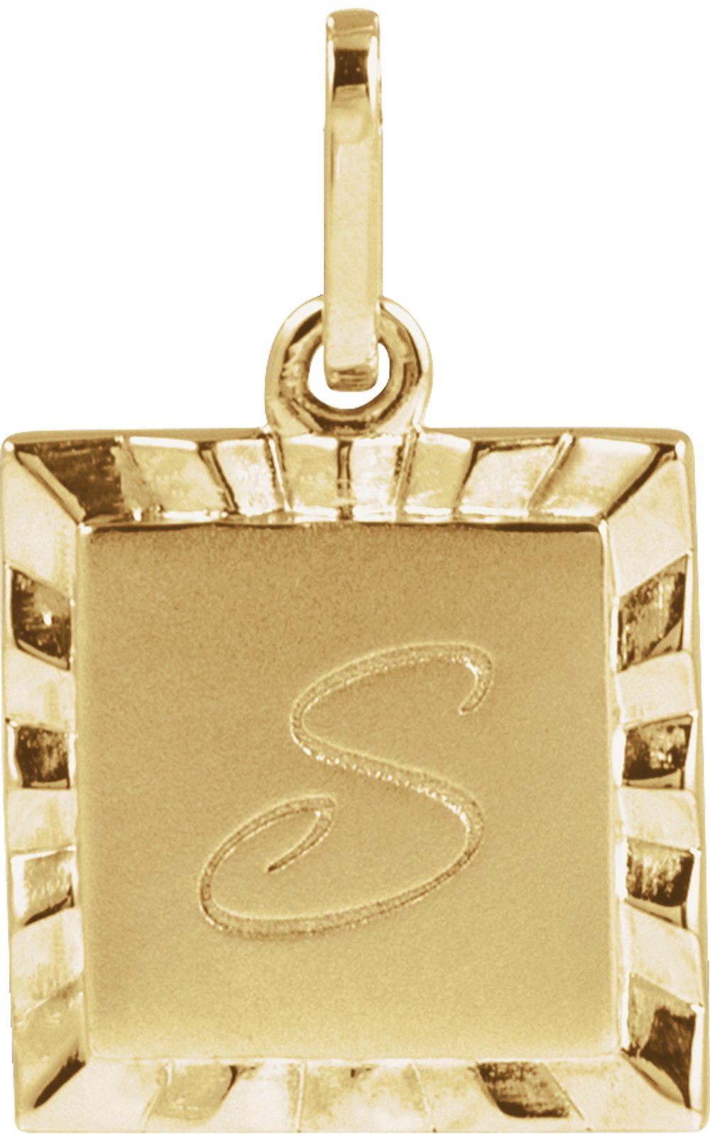 14K Yellow Gold Engravable Square Pendant