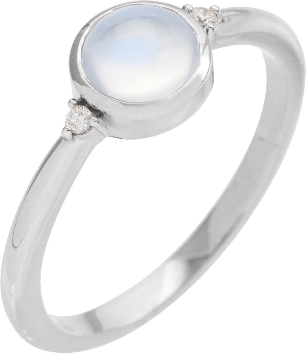 14K White Gold Natural Rainbow Moonstone & .03 CTW Natural Diamond Ring