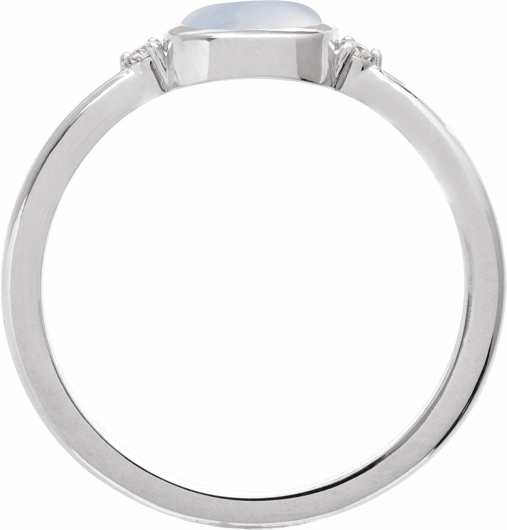 14K White Gold Natural Rainbow Moonstone & .03 CTW Natural Diamond Ring