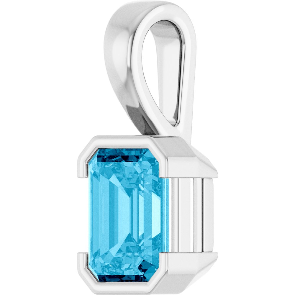 14K White Lab-Grown Aqua Sapphire Charm/Pendant