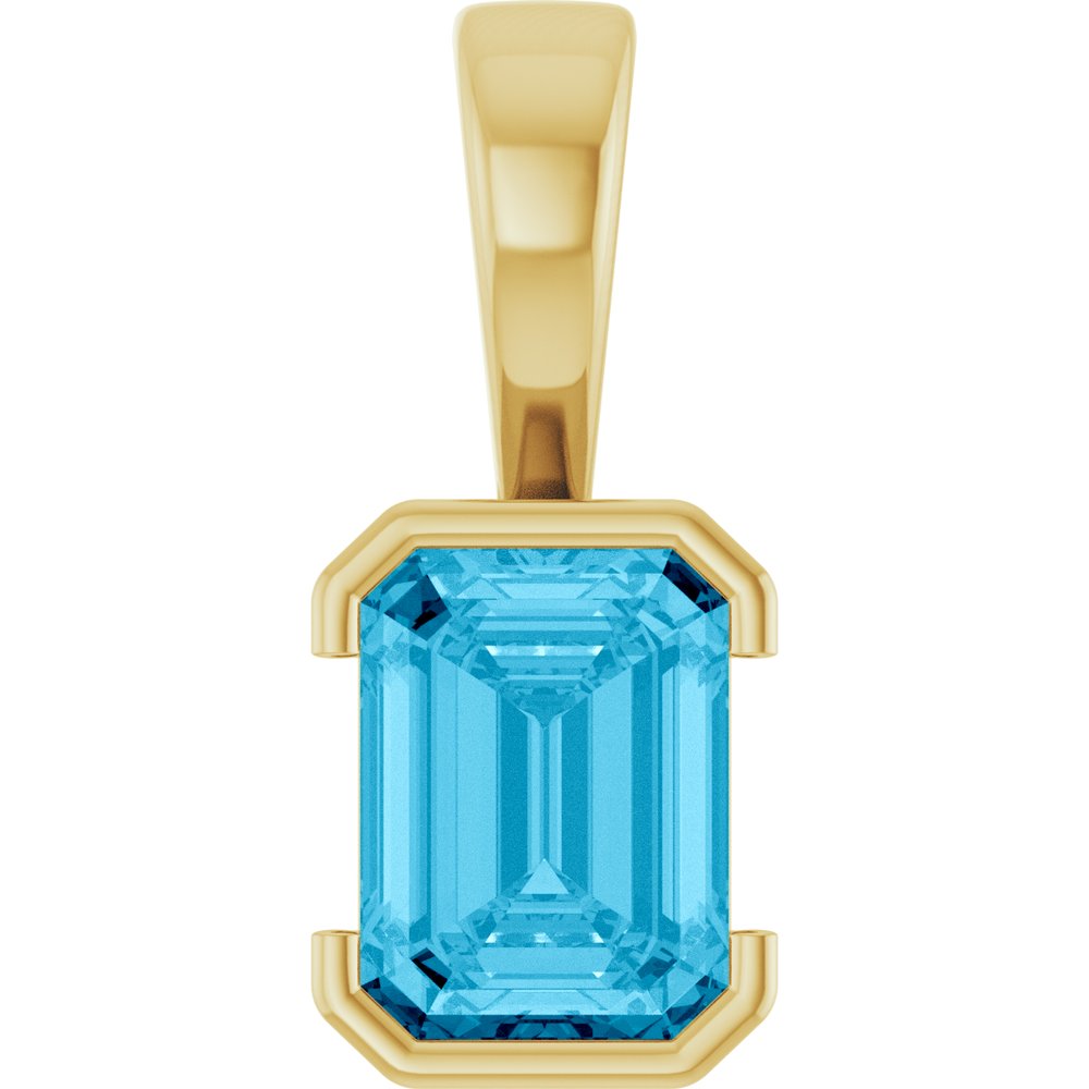 14K Yellow Gold Lab-Grown Aqua Sapphire Charm/Pendant