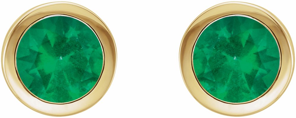 14K Yellow Natural Emerald Bezel-Set Earrings