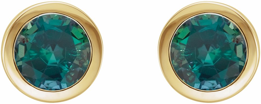 14K Yellow Gold Lab-Grown Alexandrite Bezel-Set Earrings
