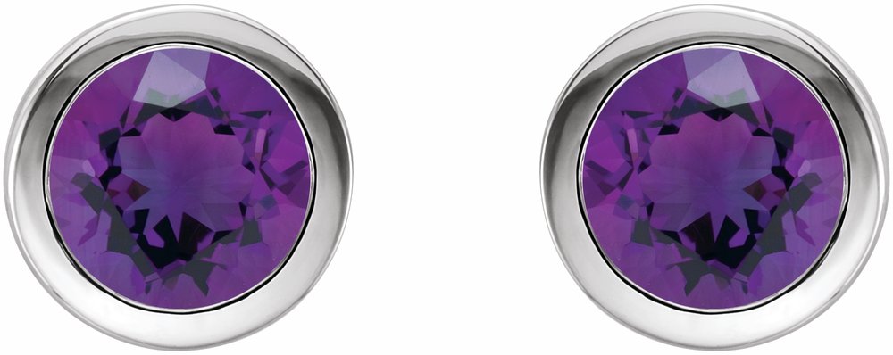 14K White Natural Amethyst Bezel-Set Earrings