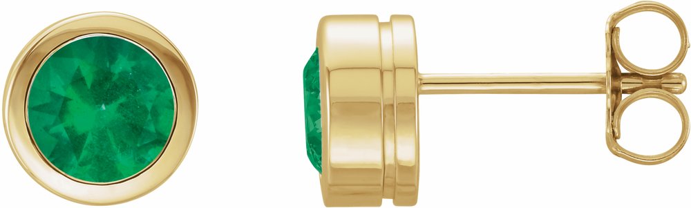 14K Yellow Natural Emerald Bezel-Set Earrings