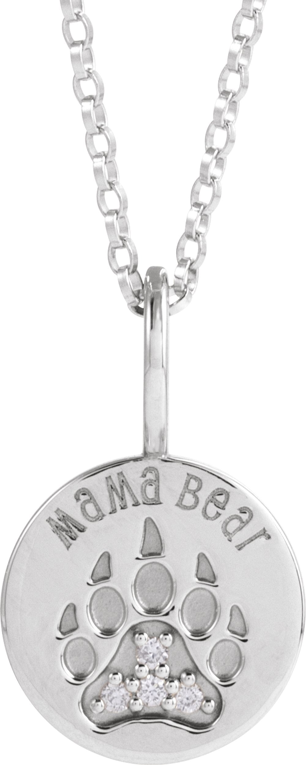 14K White .03 CTW Natural Diamond Mama Bear 18" Necklace