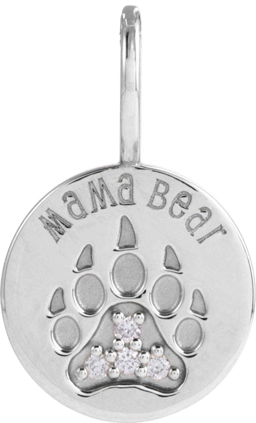 14K White Gold .03 CTW Natural Diamond Mama Bear Pendant