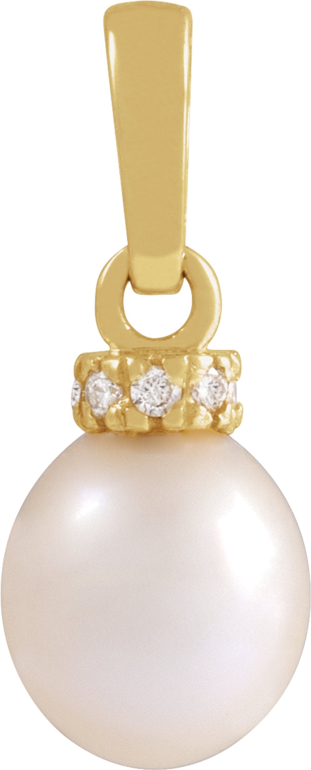 14K Yellow Gold Cultured White Freshwater Pearl & .08 CTW Natural Diamond Pendant