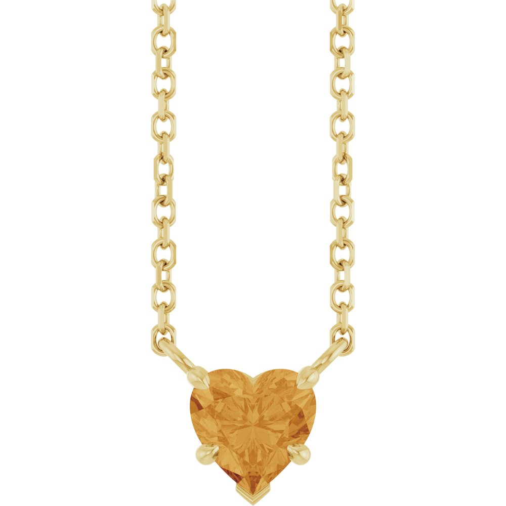 14K Yellow Gold Natural Citrine Solitaire 18" Necklace