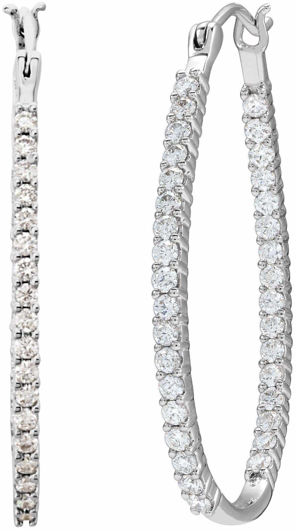 14K White Gold 1 CTW Natural Diamond Inside-Outside Hoop Earrings