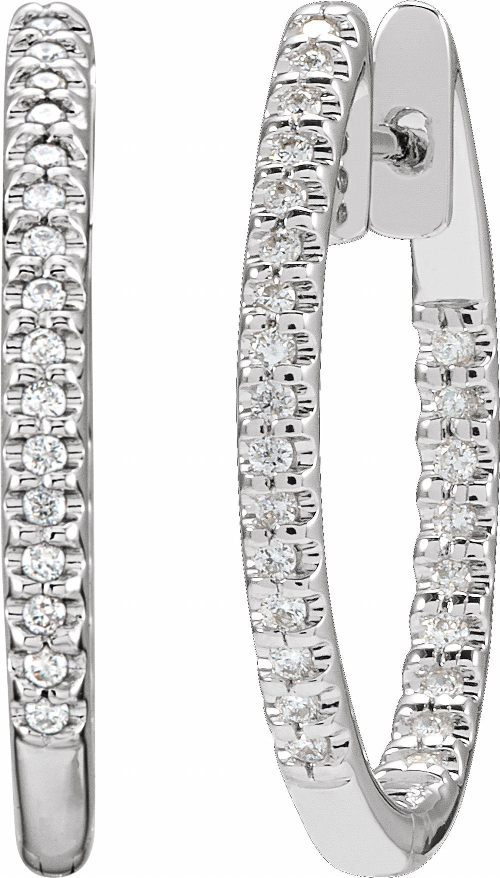 14K White Gold 1/4 CTW Natural Diamond Inside-Outside 20.8 mm Hoop Earrings