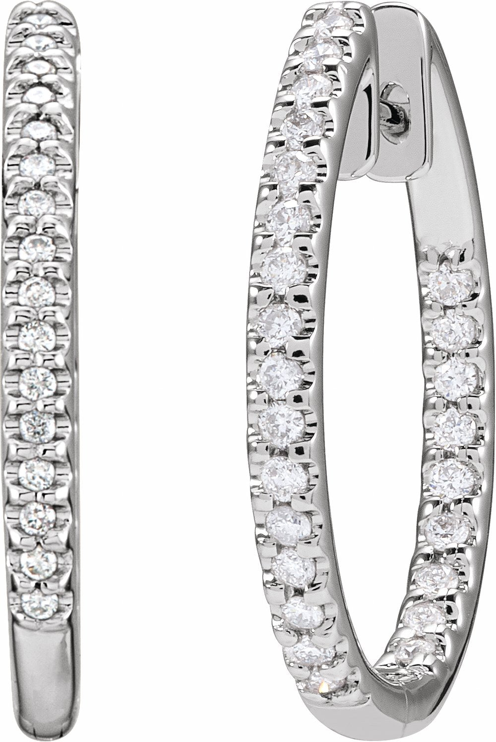 14K White Gold 1/2 CTW Natural Diamond Inside-Outside 22.5 mm Hoop Earrings