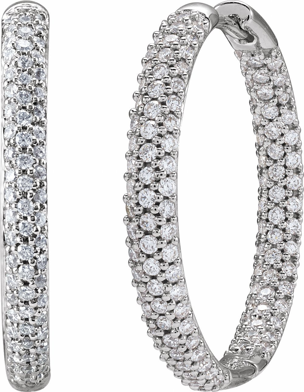 18K White Gold 1 CTW Natural Diamond Inside-Outside Hinged 24 mm Hoop Earrings