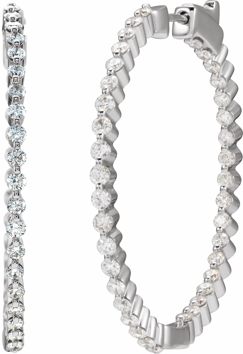 14K White Gold 2 CTW Natural Diamond Inside-Outside Hinged 36.9 mm Hoop Earrings