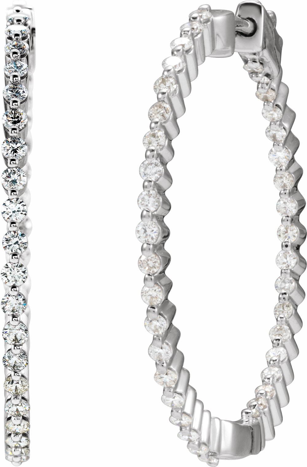 14K White Gold 1 CTW Natural Diamond Inside-Outside Hinged 32.5 mm Hoop Earrings