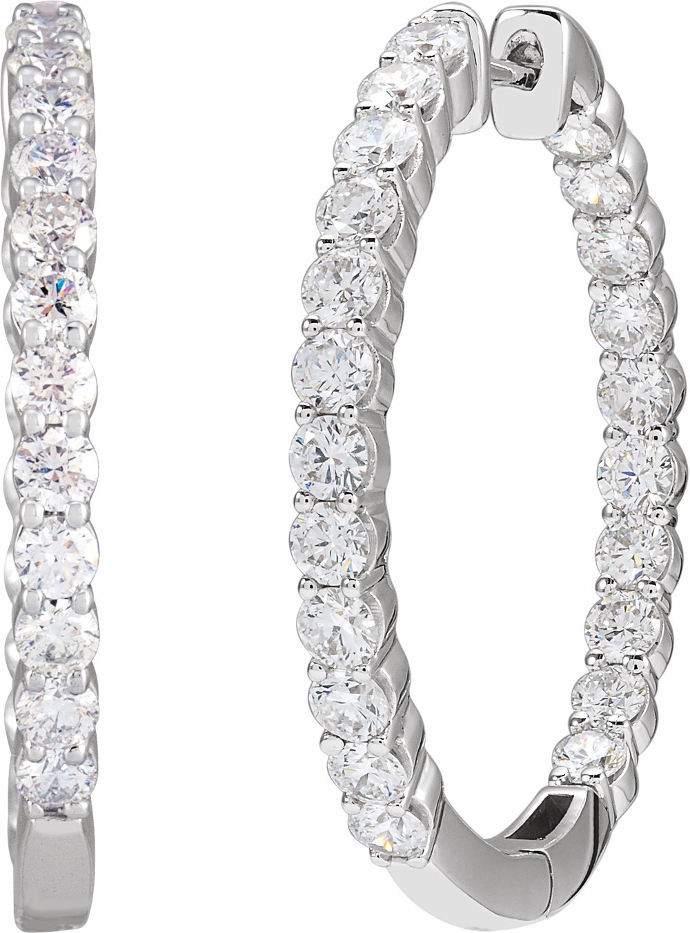 14K White Gold 3 CTW Lab-Grown Diamond Inside-Outside Hinged 30 mm Hoop Earrings