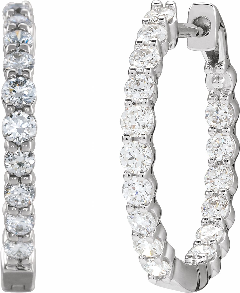14K White Gold 1 CTW Natural Diamond Inside-Outside Hinged 19.3 mm Hoop Earrings