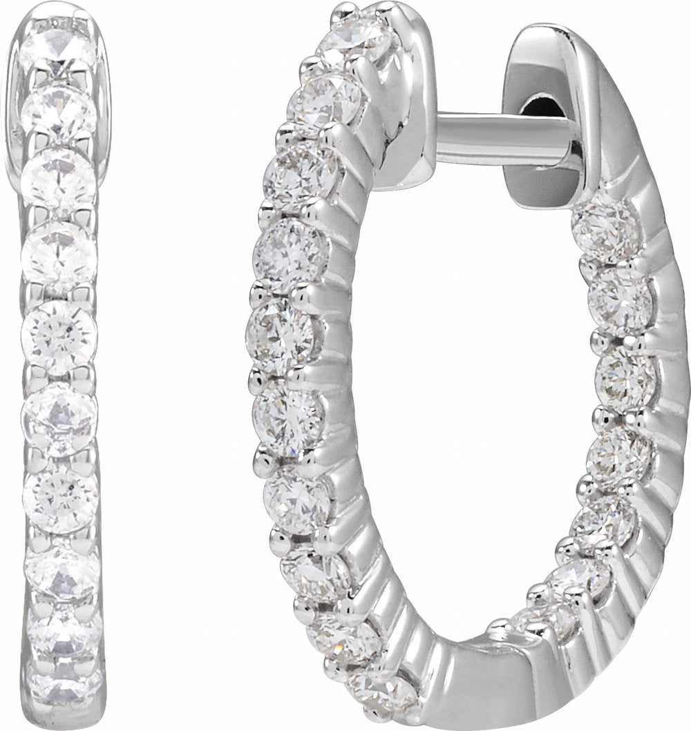 14K White Gold 1/2 CTW Natural Diamond Inside-Outside Hinged 14.5 mm Hoop Earrings