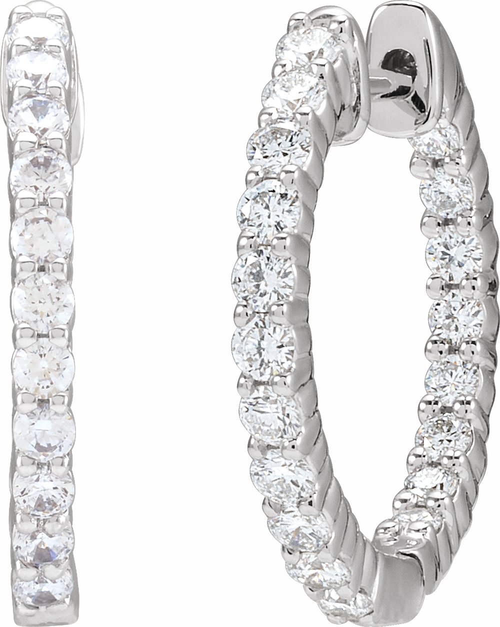 14K White Gold 3/4 CTW Lab-Grown Diamond Inside-Outside Hinged 17.2 mm Hoop Earrings