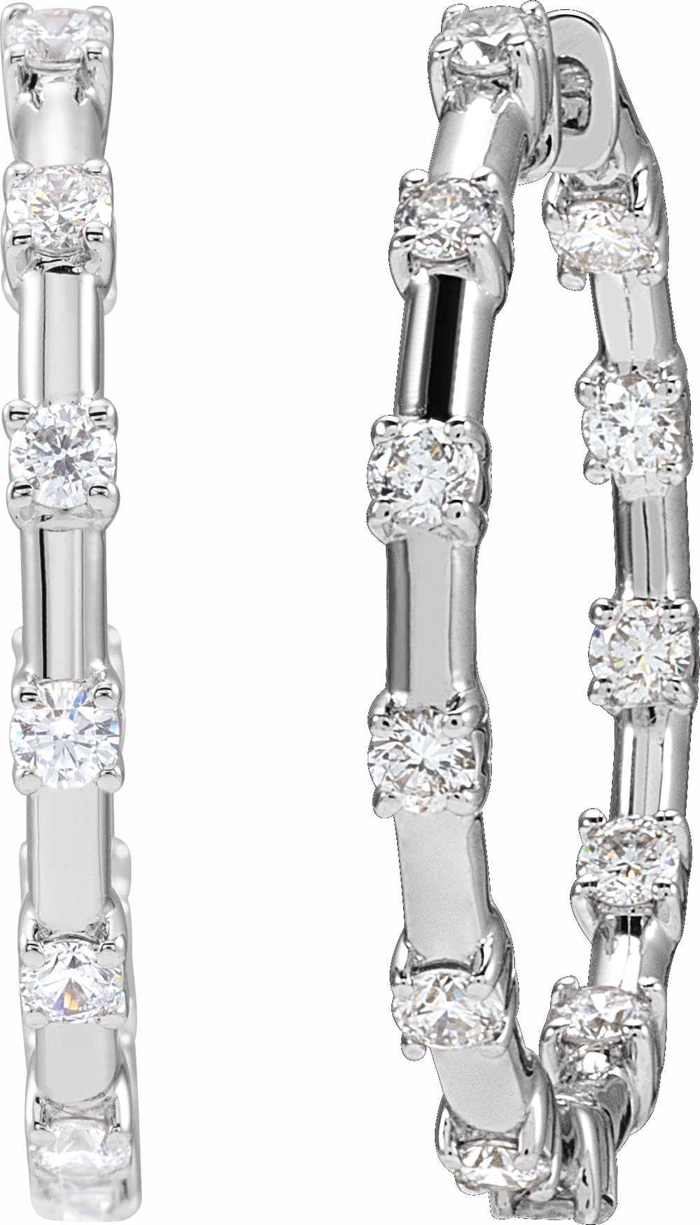 14K White Gold 1 CTW Lab-Grown Diamond Inside-Outside 25.1 mm Hoop Earrings